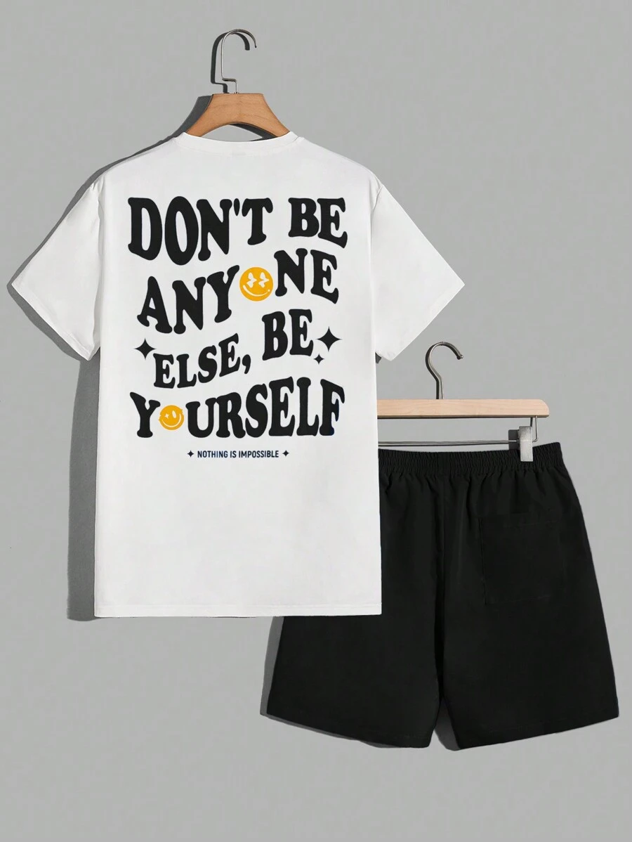 Manfinity RebelGame Nam Đồ họa Khẩu hiệu Áo thun & quần đùi - Đen và trắng - Xem 1