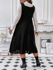 Flirla Hơn Nút phía trước Đầm Tổng thể Without Tee - màu đen - Xem 3