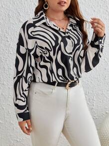 SHEIN Frenchy Hơn In Toàn bộ Thả vai Áo sơ mi - Nhiều màu - Xem 5