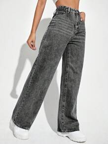 SHEIN ICON 高腰闊腿牛仔褲