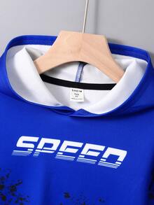 SHEIN Young Boy Letter Graphic Two Tone Hooded Active Sweatshirt