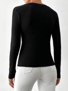 EURMUSE Camiseta unicolor de cuello V - Negro - Ver 2