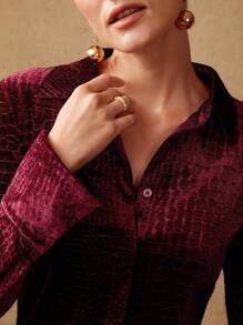 MOTF PREMIUM VELVET CROCODILE TEXTURED SHIRT, LONG SLEEVE TOP - Burgundy - View 3