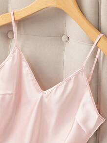 Floral Print Satin Cami Top & Shorts PJ Set / Pajama Set - Baby Pink - View 7