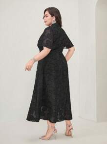 Modelyn Plus Choker Neck Raglan Sleeve Jacquard Dress - Black - View 2