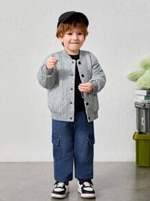 SHEIN Young Boy Letter Embroidery Drop Shoulder Thermal Bomber Jacket - Grey - View 6