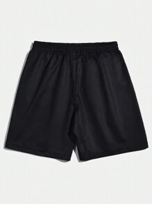 ROMWE MEN Prep Men Star & Letter Graphic Drawstring Waist Shorts, School - Black - View 2
