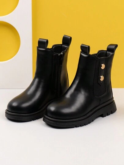 女童時尚短靴,防滑筒靴,米色