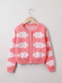 SHEIN 女大童雲朵圖案開襟衫 - 粉色 - 查看 1
