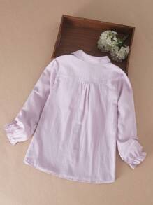 適合青少女穿著的春秋季花卉刺繡翻領長袖襯衫，大學風格上衣