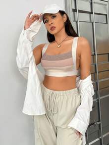 SHEIN EZwear 大碼撞色針織短上衣 - 彩色 - 查看 3