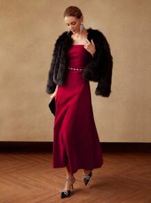 MOTF PREMIUM Robe Mi-Longue Sans Bretelles En Velours (Sans Ceinture)