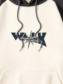 Men Letter Graphic Raglan Sleeve Drawstring Hoodie - Dark Grey - View 3
