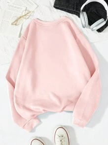 SHEIN EZwear Pullover térmico con estampado de slogan y mariposa - Rosa Pálido - Ver 2