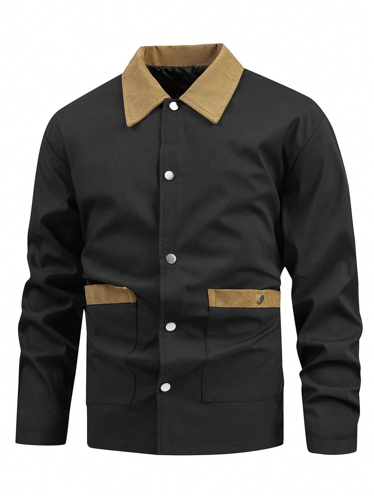 Loose Fit Men's Contrast Collar Button-Up Jacket Without T-Shirt