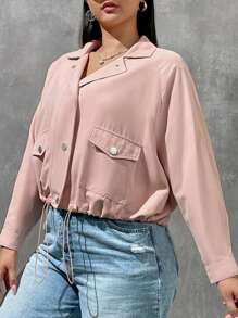 SHEIN EZwear Hơn Túi có nắp Viền kéo ra Tay Raglan Áo khoác - Hồng - Xem 4