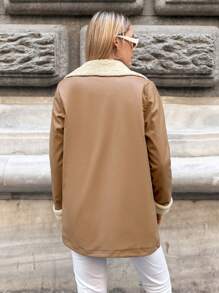 EURMUSE Women's Lapel Thermal Lined Warm Winter Regular Jacket - Brown - View 2