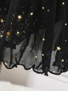 SHEIN Young Girl Ruffle Trim Bodysuit & Star Mesh Overlay Skirt