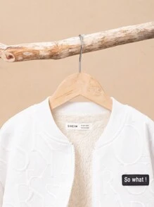 SHEIN Cậu bé Tween Chi tiết Patched thư Lót Teddy Áo khoác bomber - trắng - Xem 7