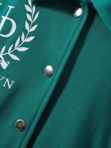 Adolescent Garçon Veste Universitaire À Lettres À Ourlet À Rayures Épaule tombante Bicolore Sans Sweat-Shirt À Capuche