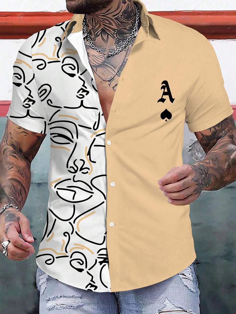 Manfinity Homme 男士大码人物和字母圖案襯衫 - 彩色 - 查看 1