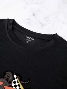 SHEIN EZwear 大碼車和棋盤格印花T恤 - 黑色 - 查看 6