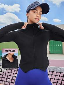 Easithlete Thumbholes Zip Up Sports Jacket - Black - View 1