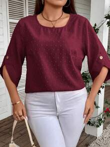 SHEIN LUNE 大碼圓點襯衫 - 酒紅色 - 查看 6