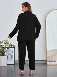 SHEIN Essnce Plus Solid Blazer & Wide Leg Pants - Black - View 2