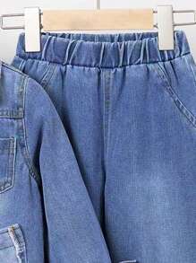 男小童雙口袋牛仔襯衫和牛仔褲不帶T恤 - 中等水洗藍 - 查看 3