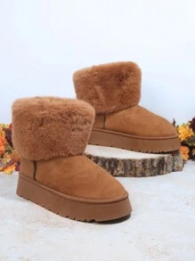 SHUZIA Botines de mujer con diseño abultado, esponjoso y de punta redonda para el Año Nuevo, el Día de San Valentín y el verano - Marrón - Ver 2