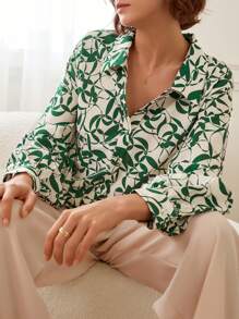 SHEIN Frenchy Allover Print Button Front Shirt