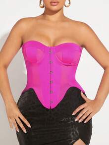 SHEIN SXY Chất rắn Bustier Bandana Hem Ống ngọn - Màu Hồng Tươi - Xem 5