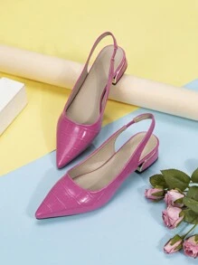 Women's Pointed Toe Backless Flat Chunky Heel Slip-On Shoes - Pink - View 2