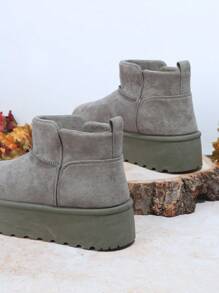 SHUZIA Giày bốt cổ ngắn nữ đa năng bằng da lộn giả, đế răng cưa, thích hợp cho mùa hè ấm áp, kỳ nghỉ xuân, lễ Phục sinh và Giáng sinh. - Màu xanh Ô liu - Xem 5