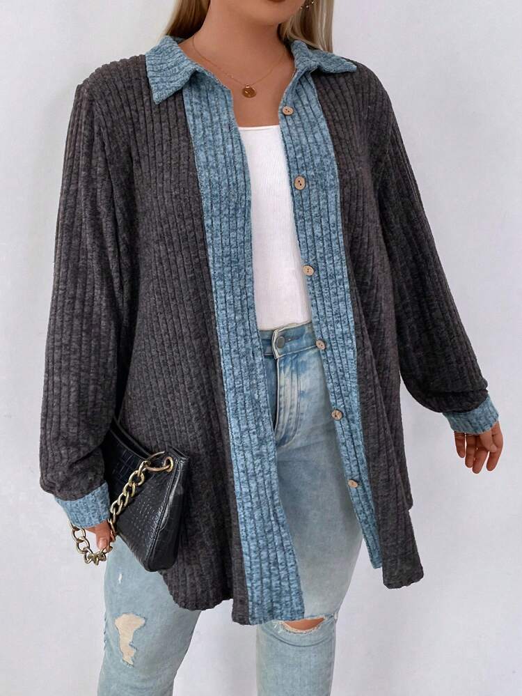 Plus Colorblock Button Front Coat