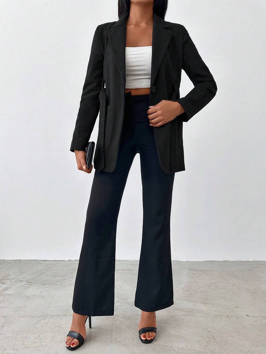 EURMUSE Abrigo de cuello con solapa con botón