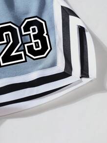 Manfinity Campus Court Quần short nam dáng rộng có thiết kế in chữ và viền tương phản, có dây rút ở eo, quần short bóng rổ - Màu xanh lam - Xem 6