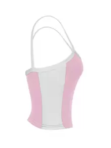 INAWLY 对比色绑带吊带背心 图案 T 恤 女士上衣