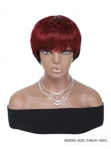 NATURAL/99JC Short Wig With Bangs Pixie Cut Bangs Wig Human Hair Machine Made Wig