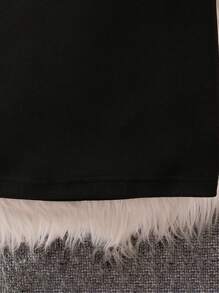 SHEIN 女大童毛茸邊腰帶T恤 - 黑色 - 查看 4