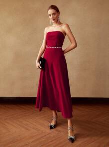 MOTF PREMIUM Robe Mi-Longue Sans Bretelles En Velours (Sans Ceinture)