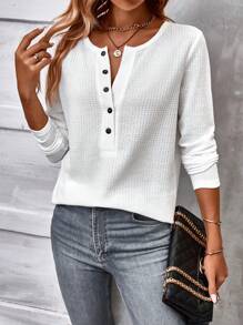 SHEIN LUNE 半排扣華夫格編織T恤