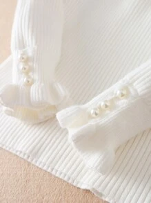 Tween Girl Ruffle Trim Flounce Sleeve Ribbed Knit Sweater