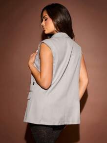 SHEIN Clasi Áo khoác  âu phục nữ Nút Túi màu trơn Thanh lịch - Xám - Xem 2