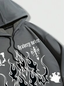 ROMWE MEN Street Life Các bạn Ngọn lửa & In bướm Dây rút Hoodie - Xám - Xem 7