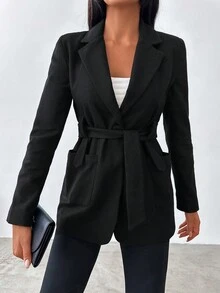 EURMUSE Abrigo de cuello con solapa con botón