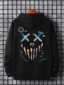 Manfinity LEGND Men Cartoon Graphic Drawstring Hoodie - Black - View 3