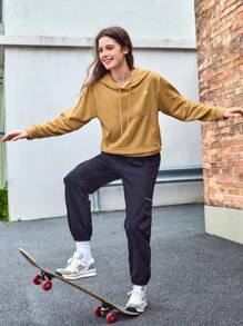 In My Nature 字母图案抽绳户外卫衣 - 卡其色 - 查看 3