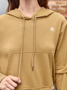 In My Nature 字母图案抽绳户外卫衣 - 卡其色 - 查看 6